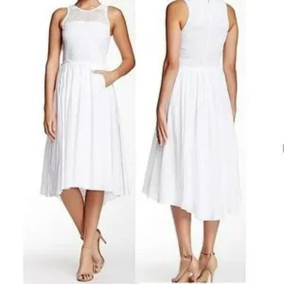 Rebecca Taylor Maisie Midi Eyelet Lace Cotton Sleeveless White Dress Sz 2 EUC - Picture 1 of 6